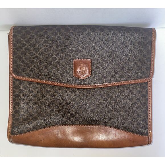 Authentic CELINE Macadam Canvas Clutch Bag PVC Leather Brown organizer vintage - Picture 1 of 16